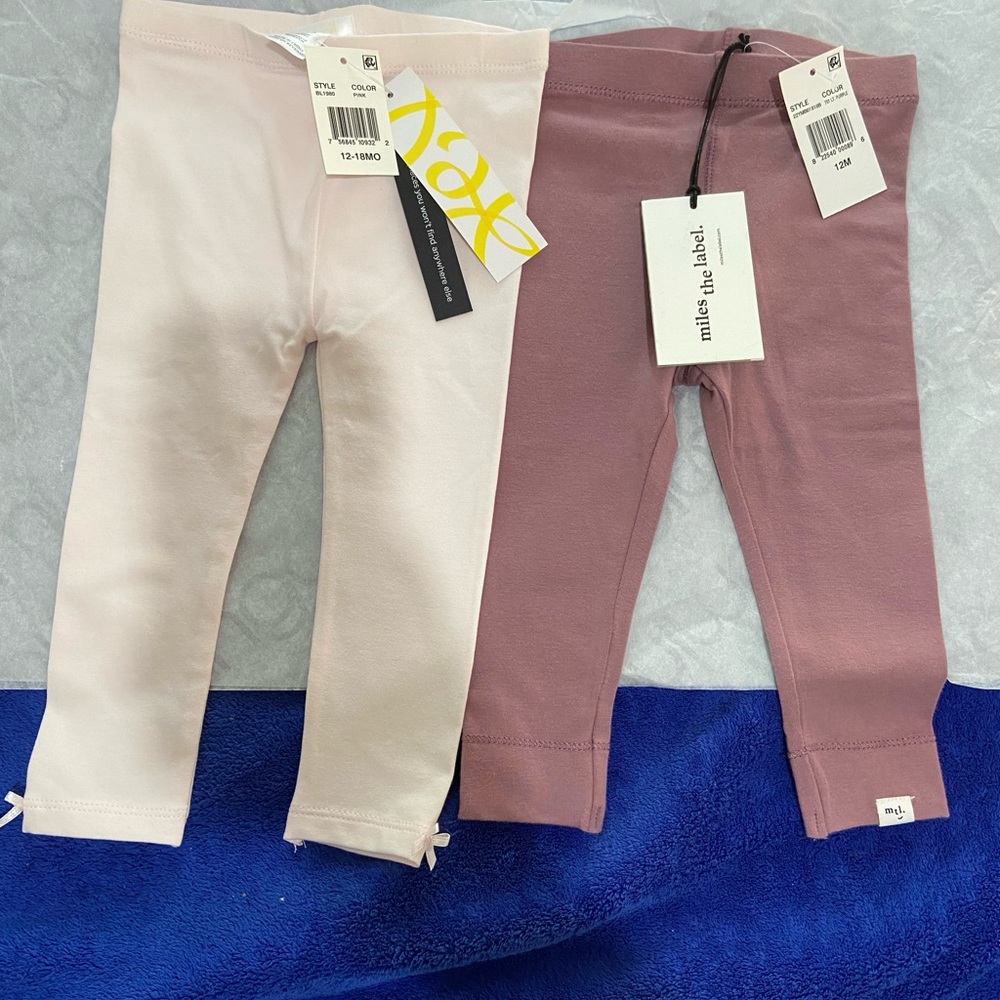 Pink (12-18mo) & purple (12mo) leggings for infant.
